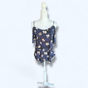 Navy Floral Print Off the Shoulder Lightweight Top Size Small NWOT